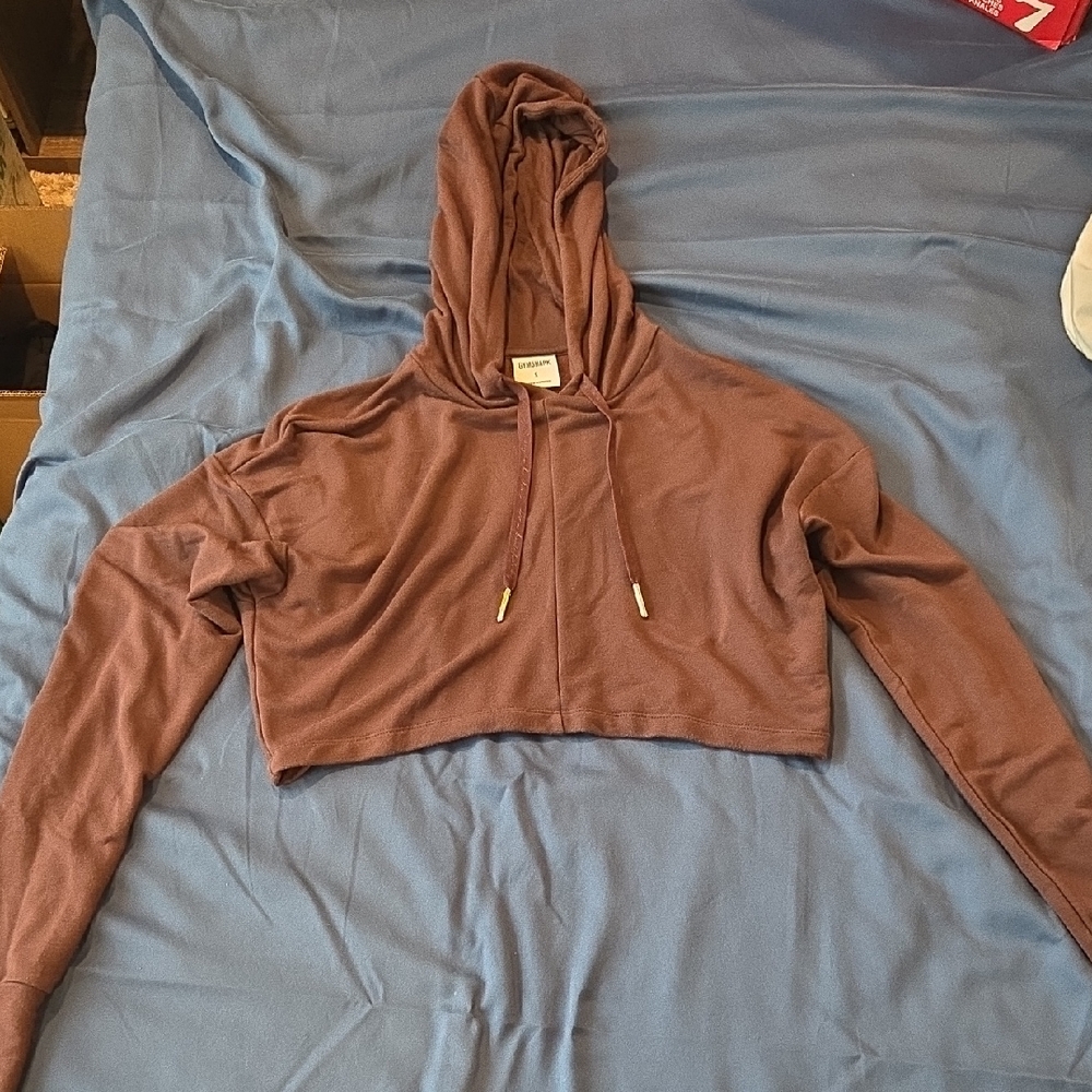 Whitney Simmons X Gymshark Cropped Hooded Ling Sleeve - Brown Mixed With Maroon